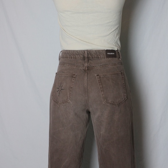 Wide Leg High Rise Brown Jeans with black sun design - Picture 2 of 10